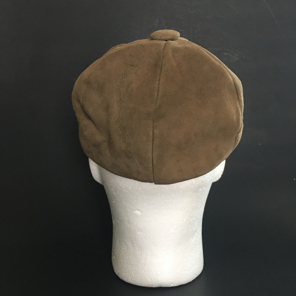 Genuine Suede Newsboy Cap Hat Unisex Tan Baker Boy Cabbie 70s Biker Moto Newsie - Picture 3 of 12